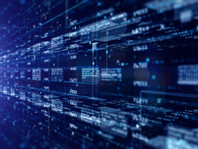 Digital cyberspace with particles and digital data network connections. High-speed connection data analysis future background concept.